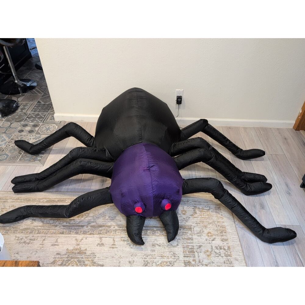 Huge Halloween Inflatable Lighted Black and Purple Spider 5 ft x 6 ft.